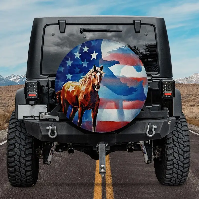 Spare Tire Cover Camper With Or Without Backup Camera Hole, American Flag Eagle Horse Spare Tire Cover For A Car Wrangler, Bron
Spare Tire Cover Camper With Or Without Backup Camera Hole, American Flag Eagle Horse Spare Tire Cover For A Car Wrangler, Bron