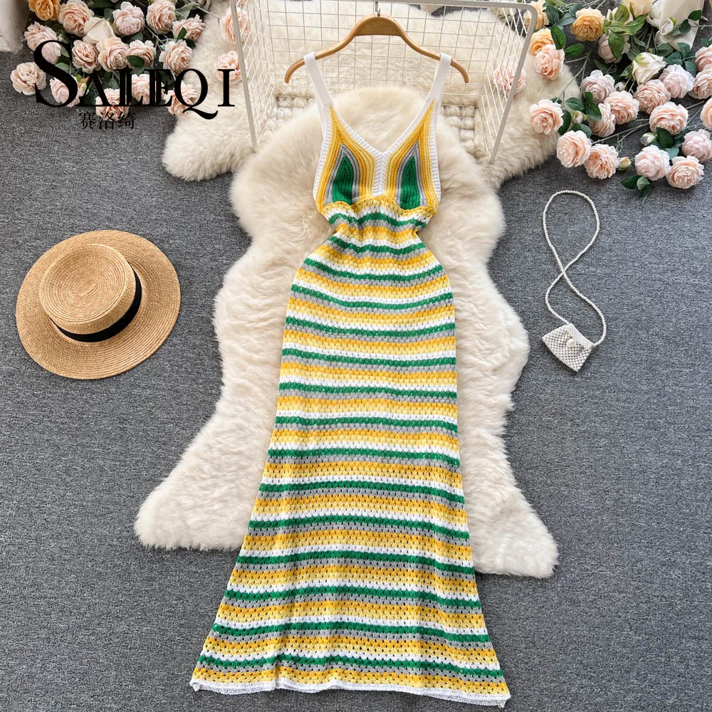 Vintage Crochet Hollow Slip Dress Stripe Bohemia Casual Beach Sundress Women Fashion Vacation Backless Sexy Elegant Vestidos
Vintage Crochet Hollow Slip Dress Stripe Bohemia Casual Beach Sundress Women Fashion Vacation Backless Sexy Elegant Vestidos