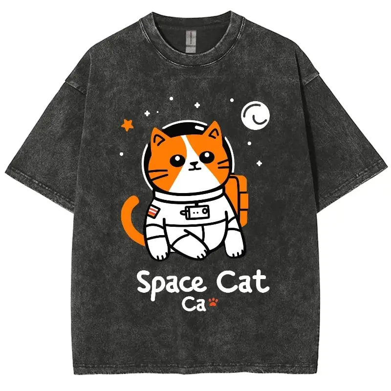 

Y2K Anime Cute Cat T-shirts Berserk Washed Short T-shirts for Men Women's Tops Woman Graphic Print TShirt, Washed Oversized