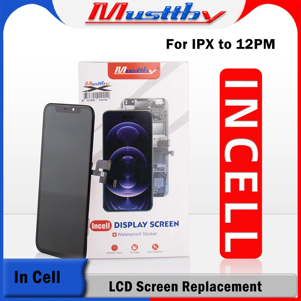 

Musttby 2pc Incell Display LCD Screen Assembly No Dead Pixel LCD Display With 3D Touch Replacement for iPhone X to 12Promax