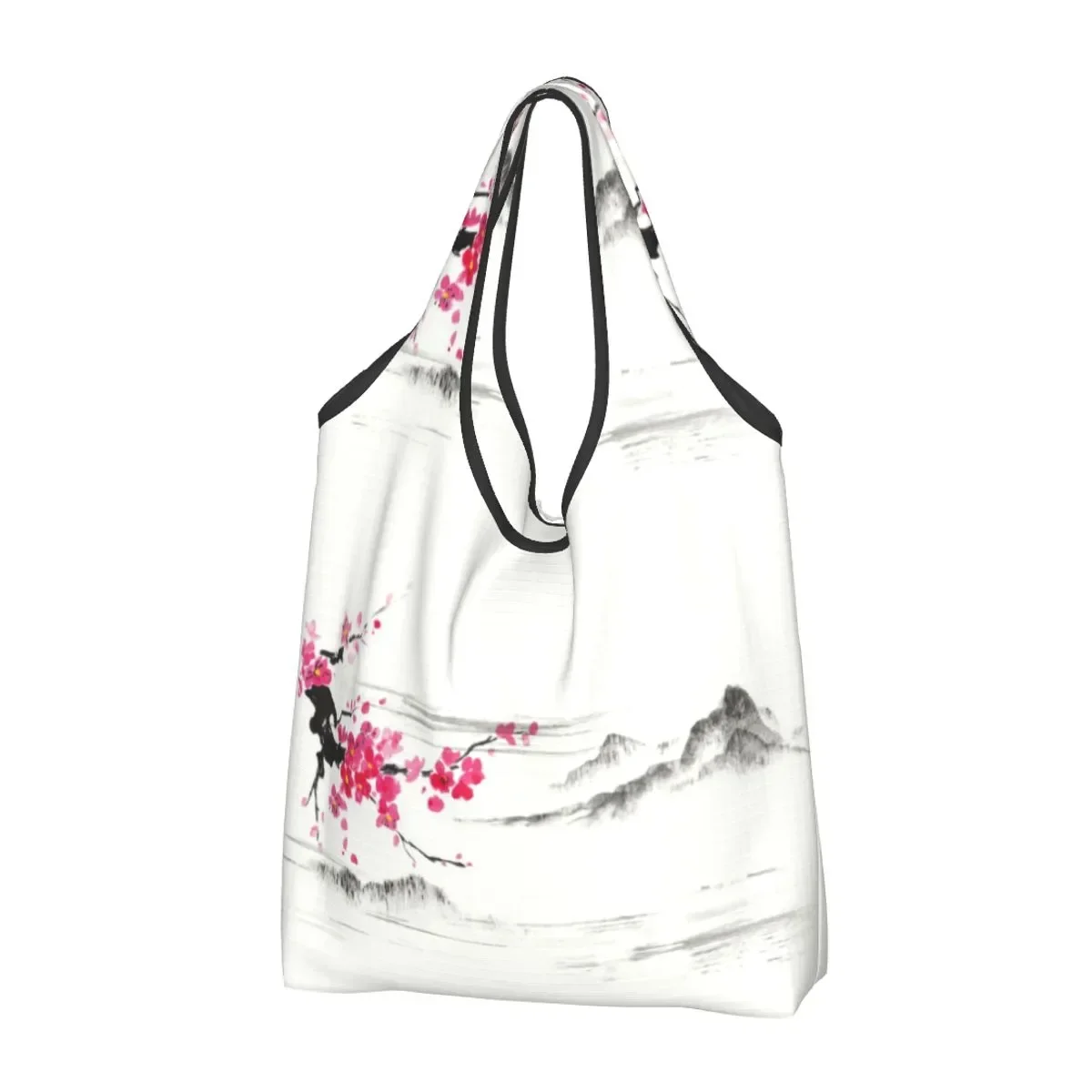 

Sakura Tree Cherry Blossom Grocery Shopping Bag Cute Shopper Shoulder Tote Big Capacity Portable Japanese Flower Handbag