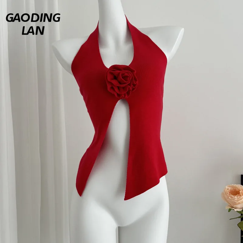 High Street Irregular Slit Halter Top Women Sleeveless Solid Navel Expose Knitted Camisoles 3D Rose Backless Sexy Slim Crop Tees
High Street Irregular Slit Halter Top Women Sleeveless Solid Navel Expose Knitted Camisoles 3D Rose Backless Sexy Slim Crop Tees