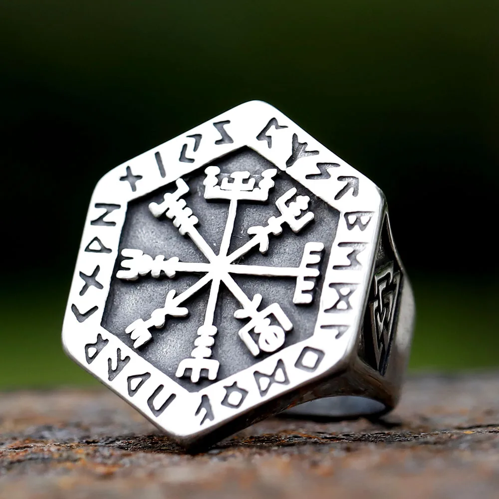 

2023 NEW Men's 316L stainless steel rings Viking Vegvisir rune RING for teens 3D Amulet Jewelry Gift free shipping