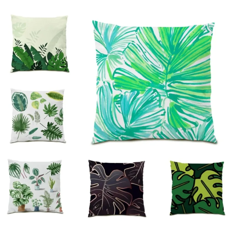 

Home Decor Cushion Cover 45x45 Tropical Palm Living Room Decoration Flocking Gift Throw Pillow Covers Sofa Leaves Printing E1258