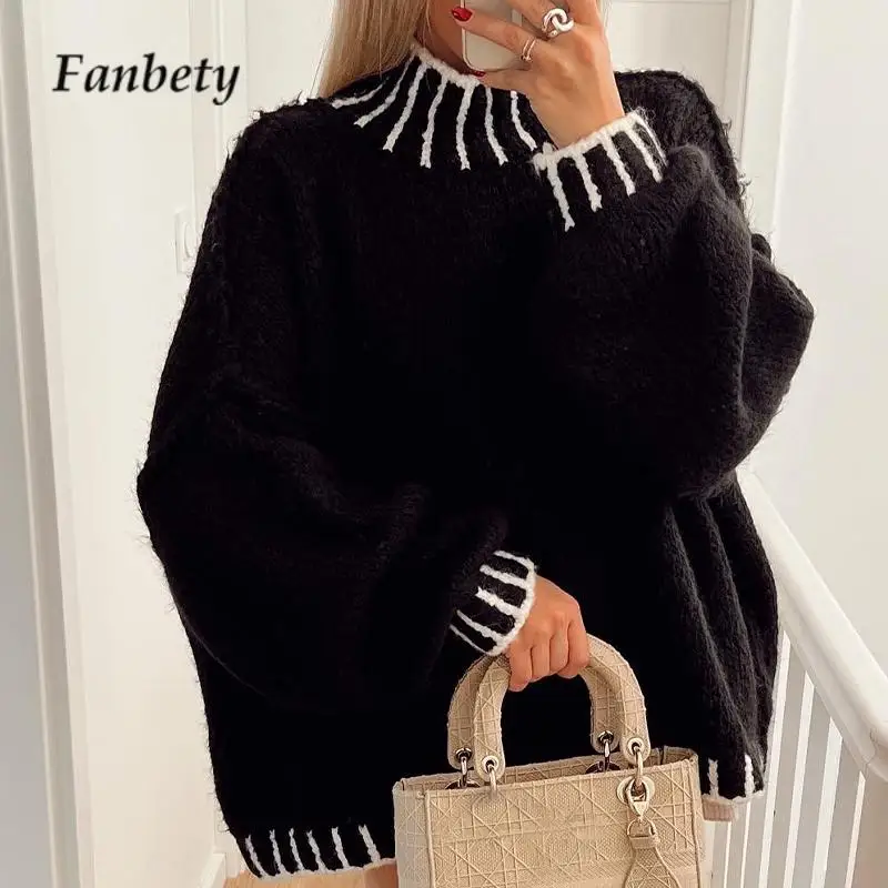 Fashion Striped Contrast Women Sweater Autumn Winter Soft Turtleneck Tops Pullover Casual All-match Spliced Knitted Bottom Shirt
Fashion Striped Contrast Women Sweater Autumn Winter Soft Turtleneck Tops Pullover Casual All-match Spliced Knitted Bottom Shirt