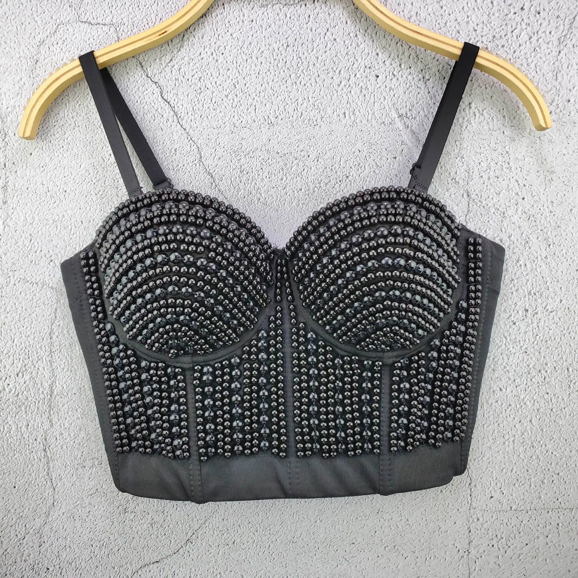 

New Women Fashion Sexy Luxury Pearls Beaded Bustier Corset Crop Top Club Party Cage Bra Camisole Wedding Push Up Tank Camis Tops