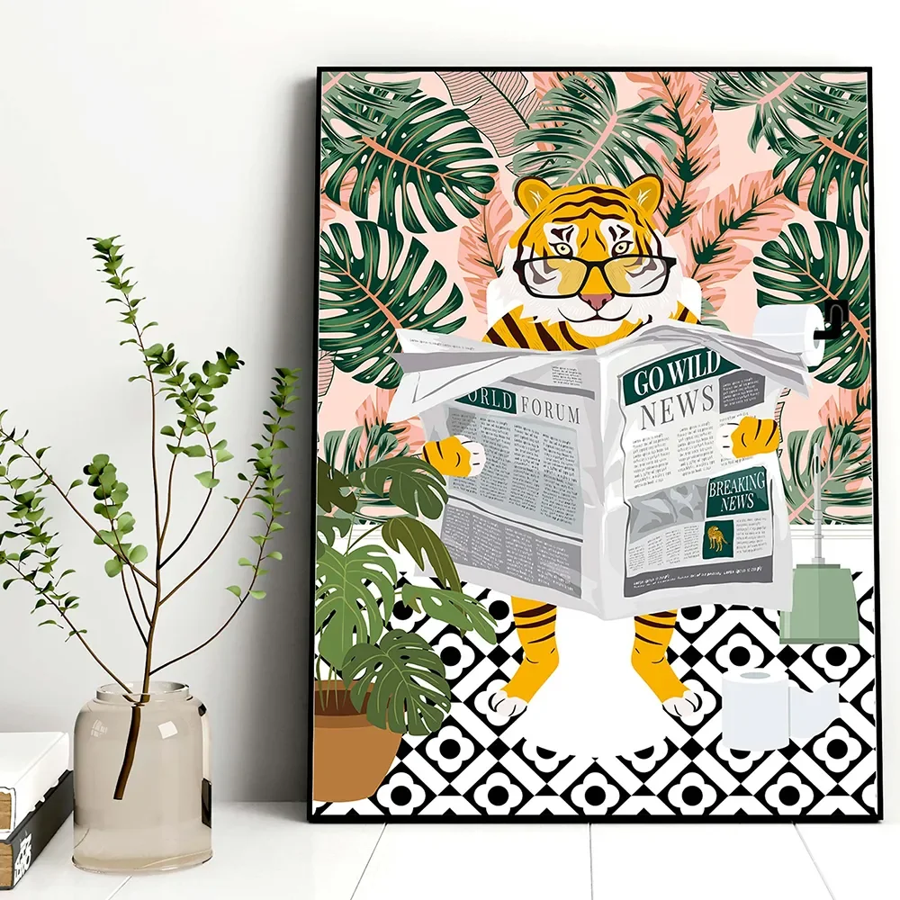 Animals Sitting on the Toilet Reading a Newspaper Prints Funny Bathroom Wall Decor Pictures Lion WC Wall Poster
Animals Sitting on the Toilet Reading a Newspaper Prints Funny Bathroom Wall Decor Pictures Lion WC Wall Poster