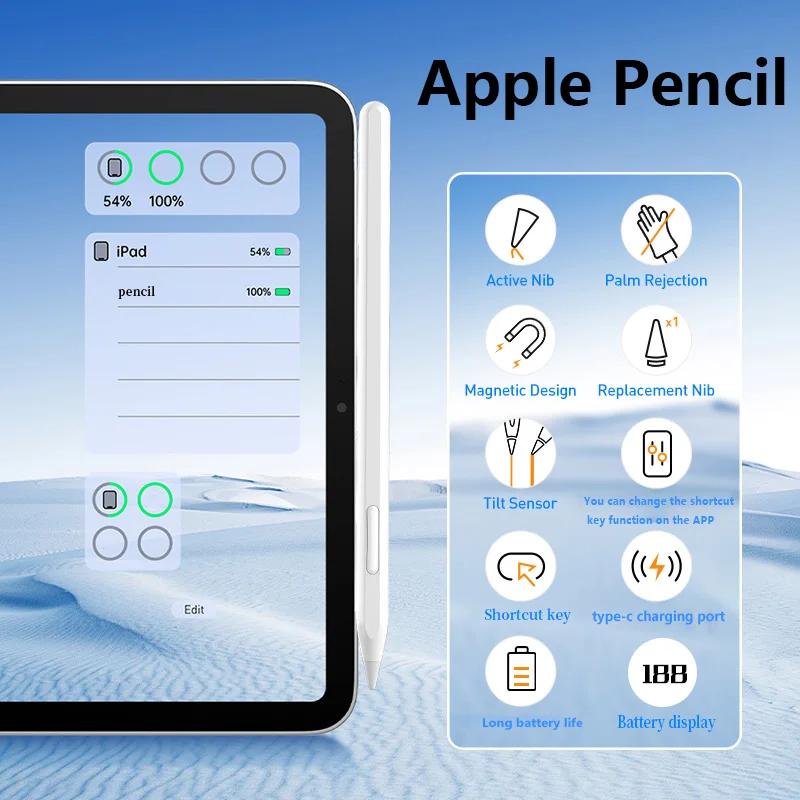 Стилус для iPad Pencil 2-го поколения, стилус-карандаш с клавишами быстрого доступа Bluetooth, palrejection, чувствительный к наклону, стилус совместим
Стилус для iPad Pencil 2-го поколения, стилус-карандаш с клавишами быстрого доступа Bluetooth, palrejection, чувствительный к наклону, стилус совместим