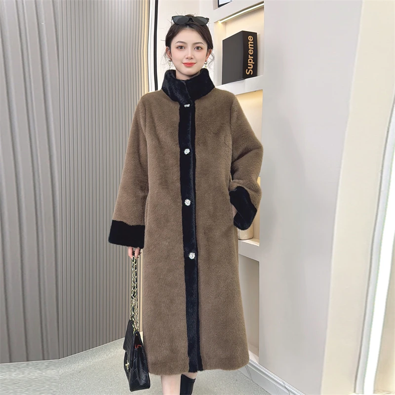 

Women High End NEW Mink Fur Coat Winter Long Jacket Middle-aged Elderly Cashmere Overcoat Noble Elegant Warm Parkas