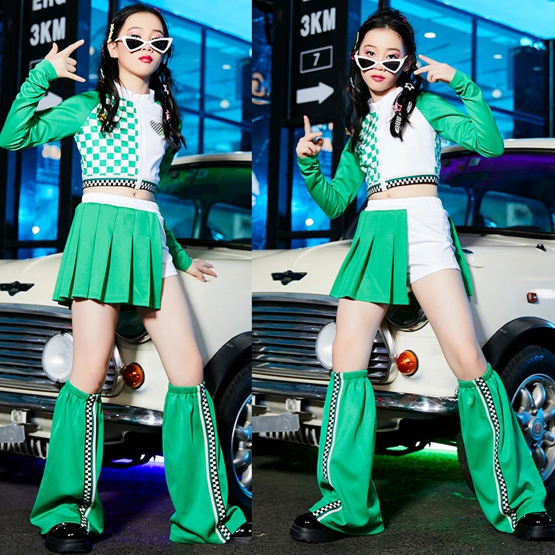 

Детский костюм для танцев в стиле хип-хоп, одежда для джазовых выступлений для девочек, костюм с зеленым топом и юбкой для выступлений на сцене в стиле K-POP, одежда для уличного танца DWY9687