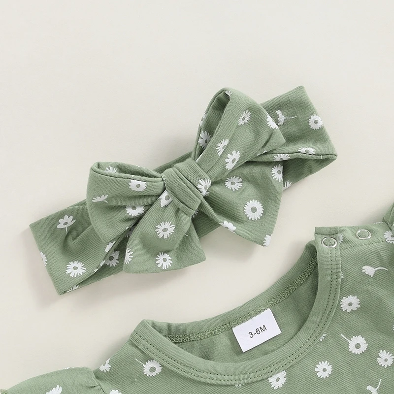 

Hnyenmcko Newborn Baby Girl Clothes Daisy Print Fly Sleeve Romper Ruffle Bloomer Shorts Headband Set Infant Summer Outfits