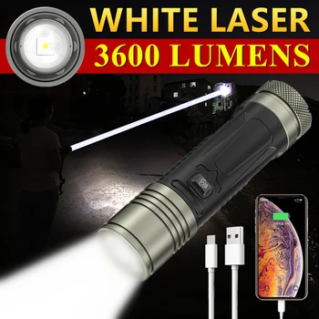 White Laser Powerful Flashlight Long Distance 1000 Meter 26650 Battery TYPE-C Rechargeable Tactical Military Search LED Torch