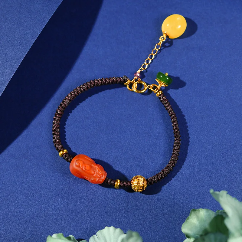 Natural southern red Pixiu / A Mythical Wild Animal pure hand-woven bracelet natural beeswax 925 Silver 18K Gold plated women
Natural southern red Pixiu / A Mythical Wild Animal pure hand-woven bracelet natural beeswax 925 Silver 18K Gold plated women