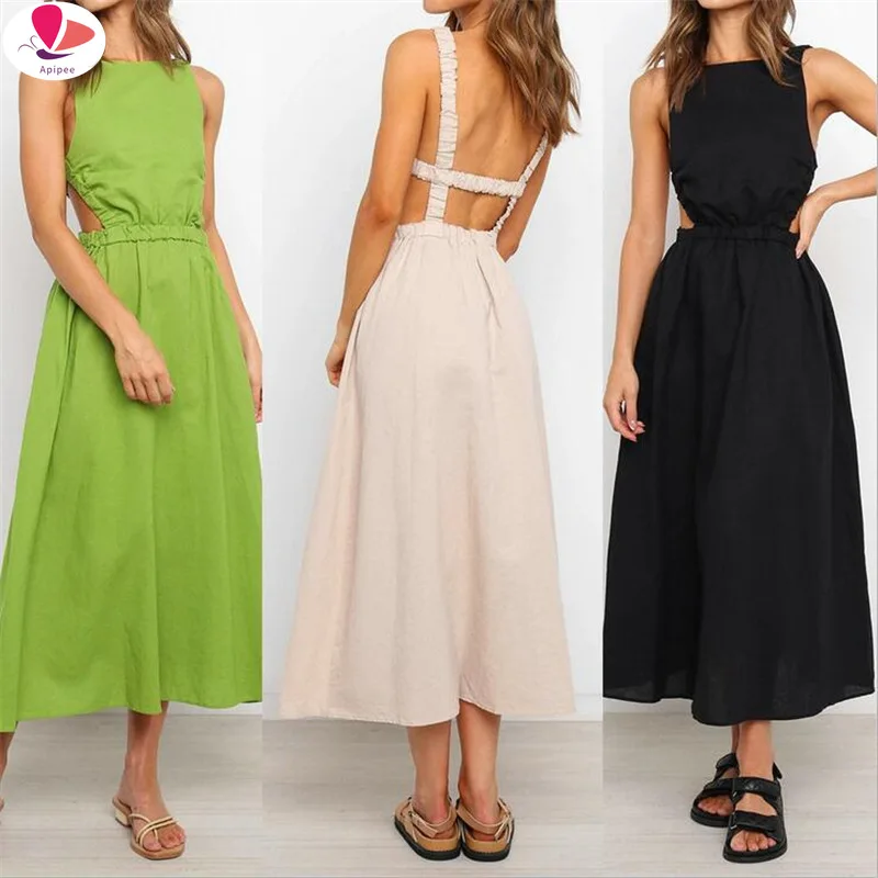 Summer Elegant Midi Dress Woman Sexy Backless Solid Beach Sundress Casual Black Hollow Sleeveless Dresses For Women 2023 New
Summer Elegant Midi Dress Woman Sexy Backless Solid Beach Sundress Casual Black Hollow Sleeveless Dresses For Women 2023 New