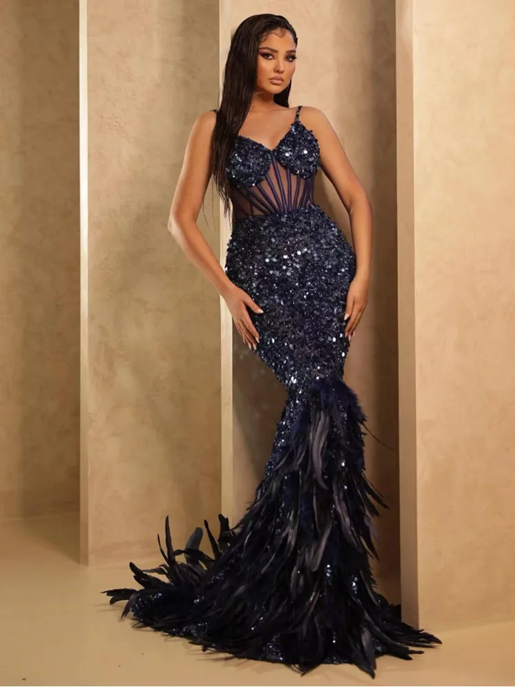 2023 New Blue V-Neck Feathers Sequins Strap Celebrity Red Carpet Evening Women Sexy Bodycon Long Maxi Birthday Party Dress
2023 New Blue V-Neck Feathers Sequins Strap Celebrity Red Carpet Evening Women Sexy Bodycon Long Maxi Birthday Party Dress
