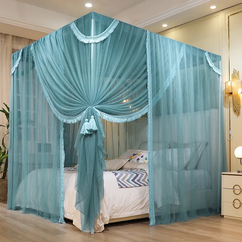 

Quadrate Palace Mosquito Net With Frame Three-Door Shading Bed Valance Double Layer Curtain Yarn Tassel Dust Proof Universal