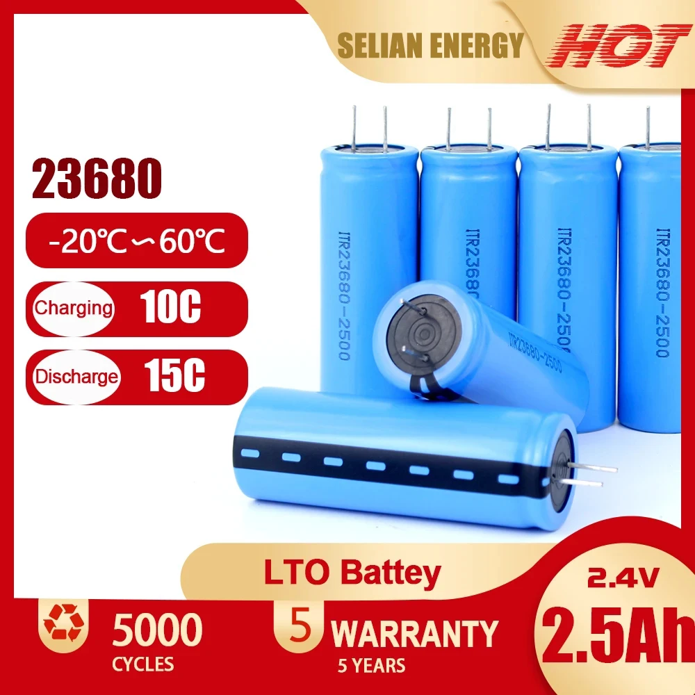 LTO Battery 2.4V 2500mAh Lithium Titanate 23680 15C Rechargeable Cells 25000 Cycles in Low Temperature Electric Vehicle
LTO Battery 2.4V 2500mAh Lithium Titanate 23680 15C Rechargeable Cells 25000 Cycles in Low Temperature Electric Vehicle