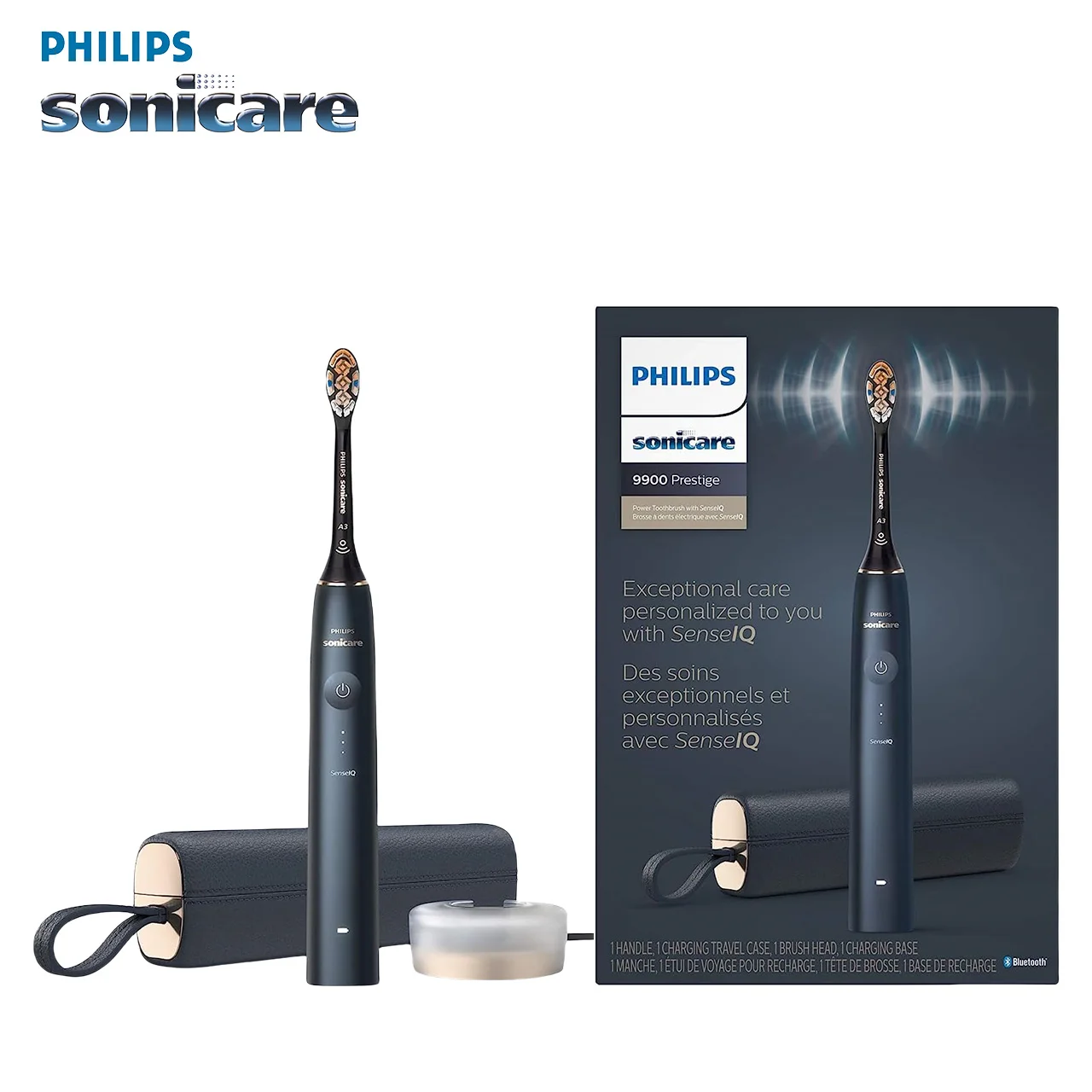 

Электрическая зубная щетка Philips Sonicare DiamondClean HX9996, перезаряжаемая Сменная головка для Philips A3, для взрослых, темно-синего цвета