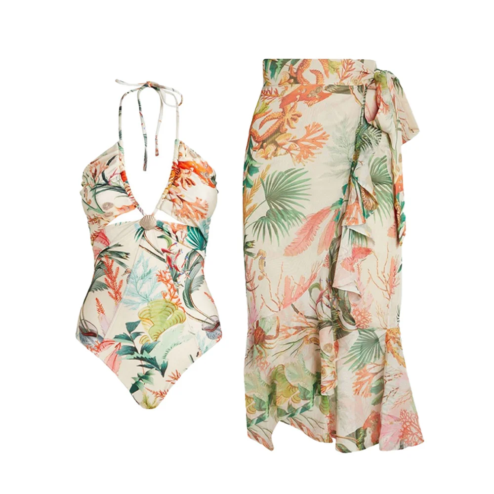 V-Neck Floral Print One-Piece Swimsuit Cover-up Holiday Beachwear Designer Bathing Suit Summer Surf Wear
V-Neck Floral Print One-Piece Swimsuit Cover-up Holiday Beachwear Designer Bathing Suit Summer Surf Wear