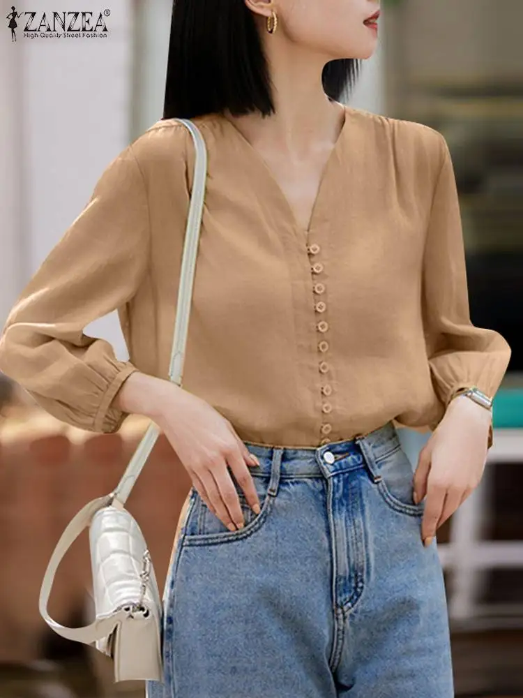 ZANZEA Elegant Work Blouse For Women V Neck Long Sleeve Shirt Buttons Blusas Bohemian Holiday Tops Party Tunic Autumn Pullover
ZANZEA Elegant Work Blouse For Women V Neck Long Sleeve Shirt Buttons Blusas Bohemian Holiday Tops Party Tunic Autumn Pullover