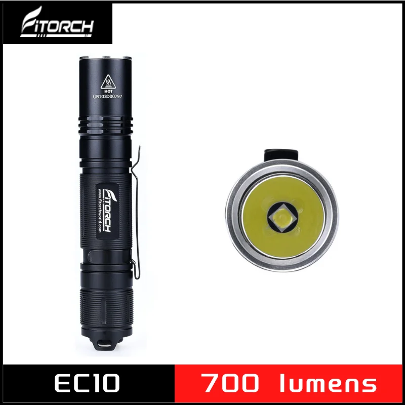 

Fitorch EC10 700 Lumens Portable and Compact EDC Flashlight 3 Light Levels Plus Strobe and SOS Uses 1 X 14500 or 1 X AA Battery