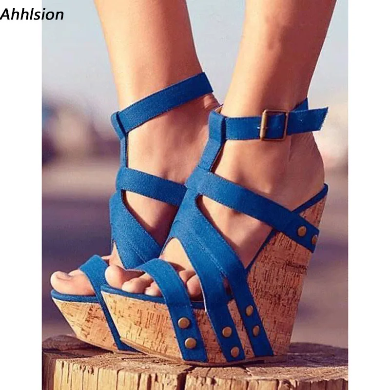 Ahhlsion New Women Summer Sandals Wedges High Heels Round Toe Beautiful Blue Party Shoes Ladies US Size 5-20
Ahhlsion New Women Summer Sandals Wedges High Heels Round Toe Beautiful Blue Party Shoes Ladies US Size 5-20