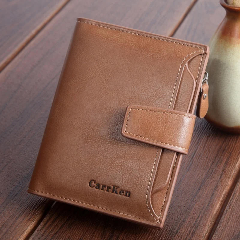 

Vintage Leather Men's Short Wallet Fashion Hasp Coin Purse Large Capacity Card Holder Male Zipper Multifunction Money Clip