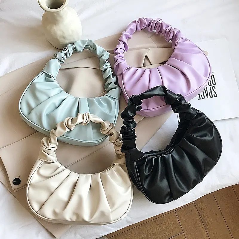 

Fashion Hobo Bags for Women New in Shoulder Pleated Bag Female PU Leather Small Handbags Designer Sac De Luxe Femme Purse 2024