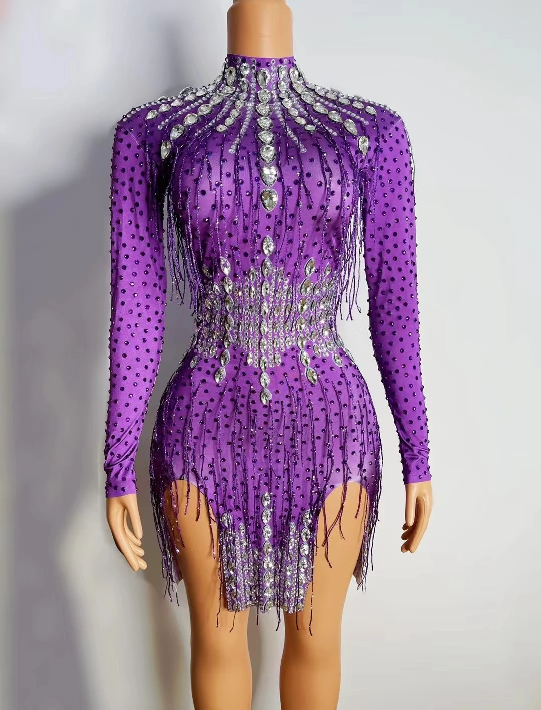 Shining Rhinestone Tassel Party Prom DressWomen Sexy Purple Birthday Celebration CrystalDress Dancer Fringes Dress Stage A011
Shining Rhinestone Tassel Party Prom DressWomen Sexy Purple Birthday Celebration CrystalDress Dancer Fringes Dress Stage A011