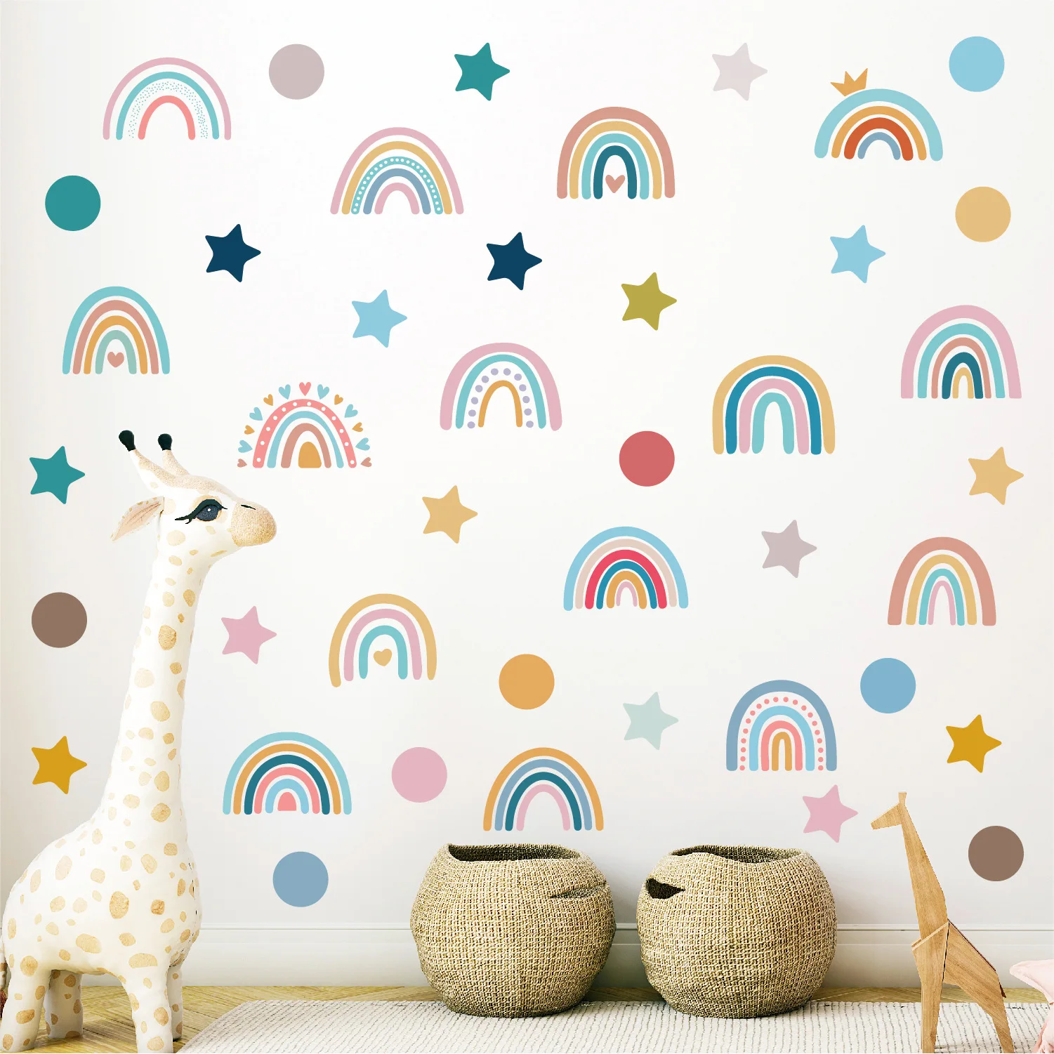 76pcs Boho Rainbows Polk Dot Clouds Wall Decals Removable Nursery Art Stickers Peel Stick for Kids Room Girls Bedroom Home Decor
76pcs Boho Rainbows Polk Dot Clouds Wall Decals Removable Nursery Art Stickers Peel Stick for Kids Room Girls Bedroom Home Decor