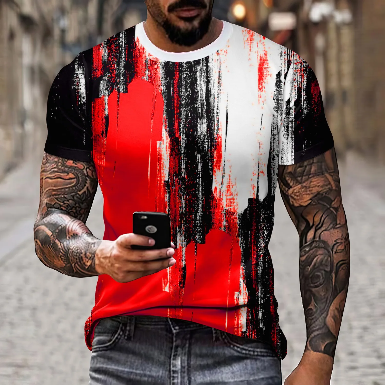 

Fashionable daily casual short sleeved T-shirt, suitable for vacation and outdoor street 3D inkjet puzzle design