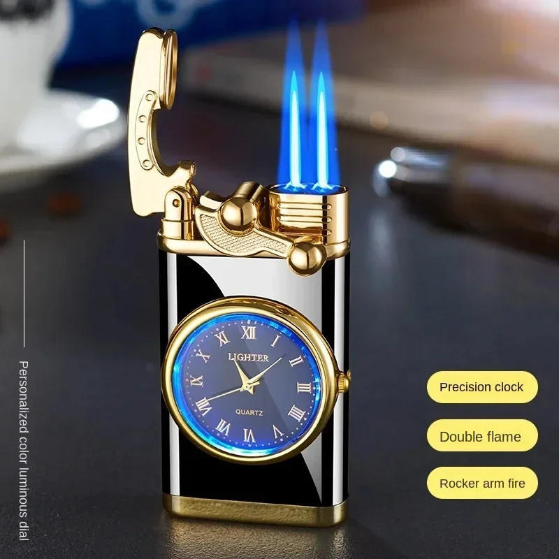 HF615A colorful watch rocker arm double straight windproof inflatable lighter can be laser carved.
HF615A colorful watch rocker arm double straight windproof inflatable lighter can be laser carved.