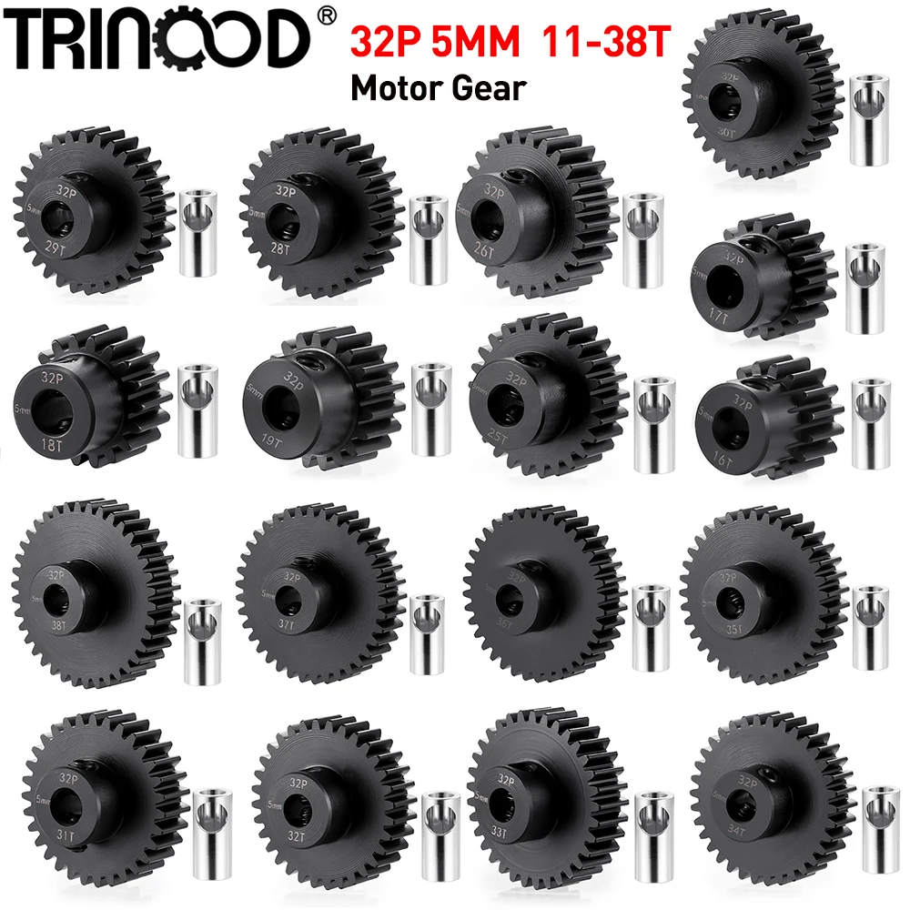 

TRINOOD Steel 32P Motor Gear Pinion 11-38T 5MM for 1/10 1/8 1/6 1/5 RC Buggy Monster Truck Drift Car Off-Road Crawler Parts