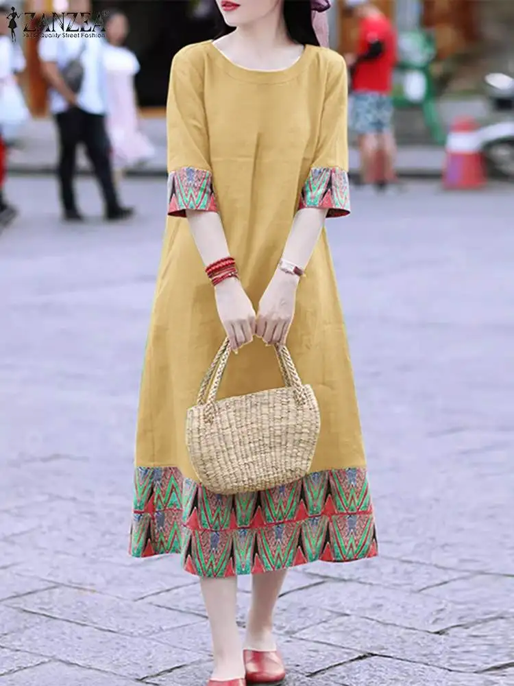 ZANZEA Vintage Printed Stitching Sundress 2024 Women Retro Midi Dress Fashion O-neck 3/4 Sleeve Robe Summer Holiday Casual Dress
ZANZEA Vintage Printed Stitching Sundress 2024 Women Retro Midi Dress Fashion O-neck 3/4 Sleeve Robe Summer Holiday Casual Dress