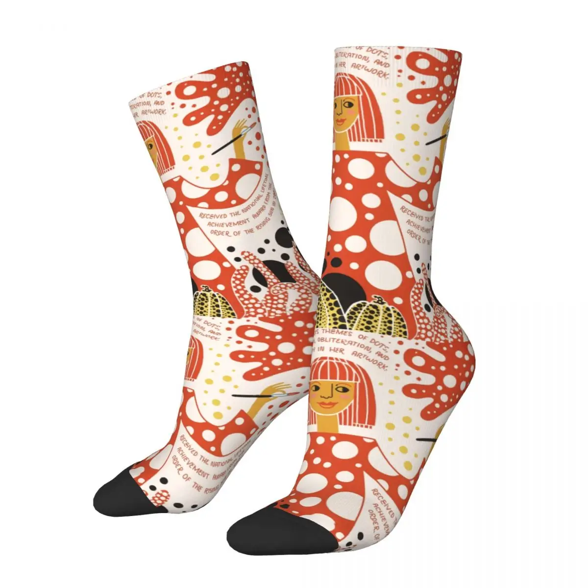 

Harajuku Yayoi Kusama Polka Soccer Socks Pumpkin's Girl Polyester Middle Tube Socks for Unisex Sweat Absorbing