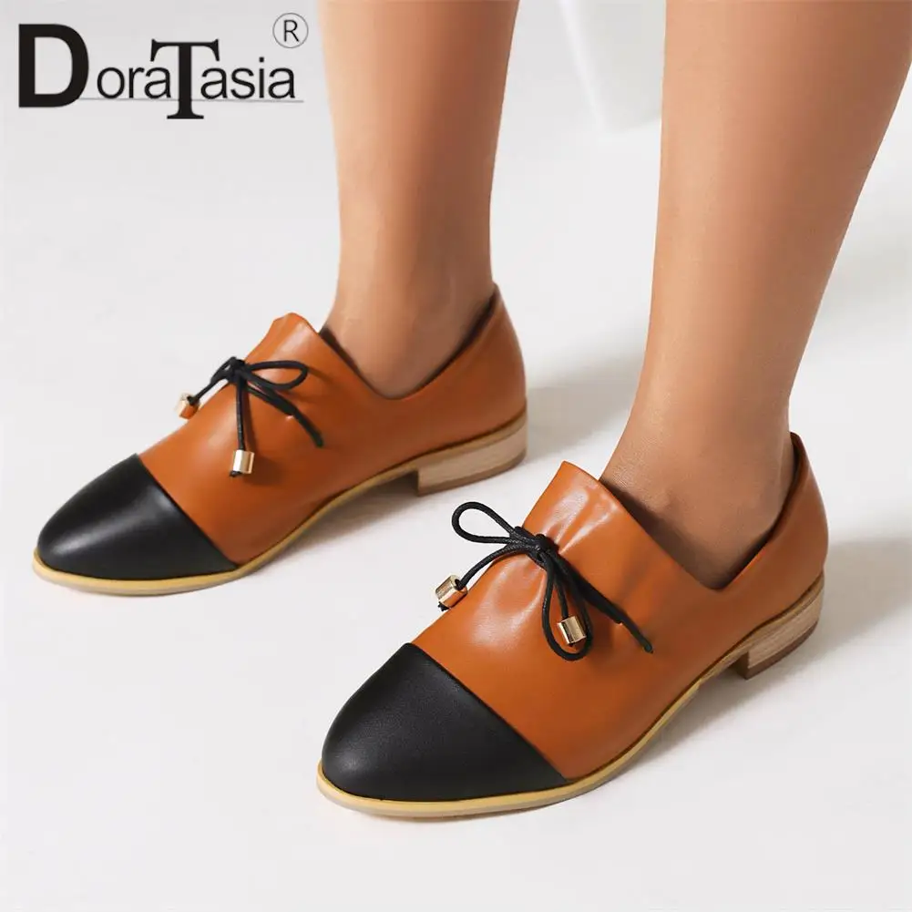 

DORATASIA Plus Size 48 New Ladies Pointed Toe Pumps Fashion Bow Mixed Colors Chunky Heels Pumps Women Casual Woman Shoes
