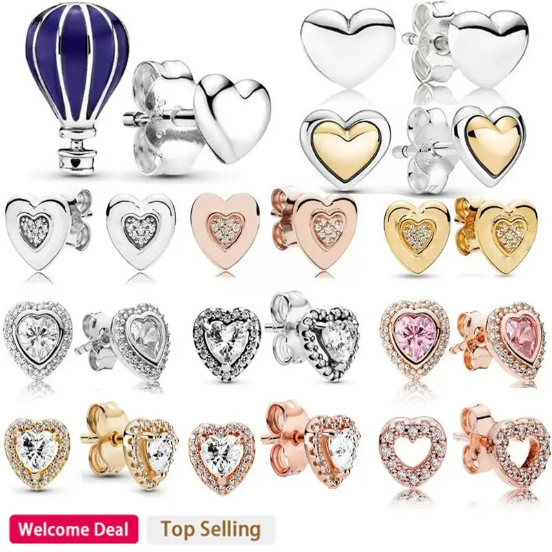 

New Original Women's 925 Sterling Silver Hollow Heart Earrings Shine Elegant Heart Earrings Diy Rose Gold Wedding Party Jewelry