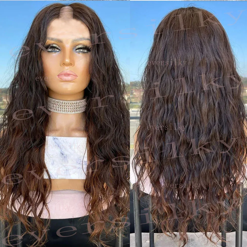 

Highlight Chestnut Brown V Part Wig 100% Human Hair Wig Loose Curly Chocolate Brown U Shape Wigs Glueless Unprocessed Full End