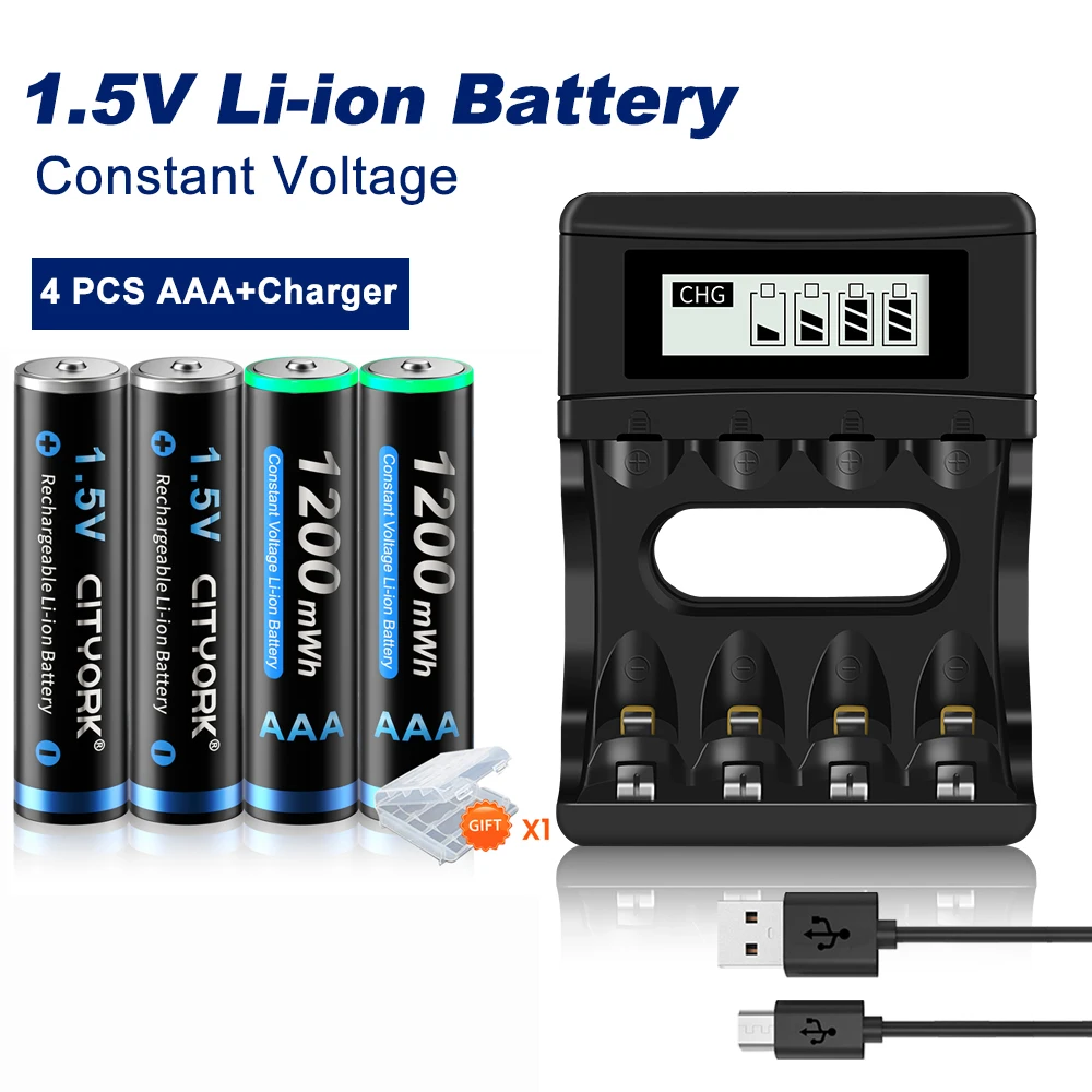 1.5V AAA rechargeable battery 1200mWh lithium 1.5v aaa li-ion battery 3a 1.5v batteries+Charger for 1.5V AA AAA li-ion battery
1.5V AAA rechargeable battery 1200mWh lithium 1.5v aaa li-ion battery 3a 1.5v batteries+Charger for 1.5V AA AAA li-ion battery