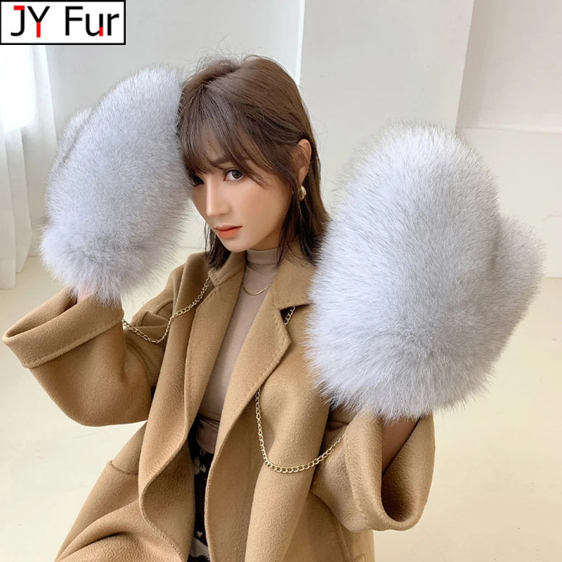 

New Brand 2024 Girl Fashion Luxury Real Fox Fur Glove Winter Women Natural Real Fox Fur Gloves Warm 100% Genuine Fox Fur Mittens