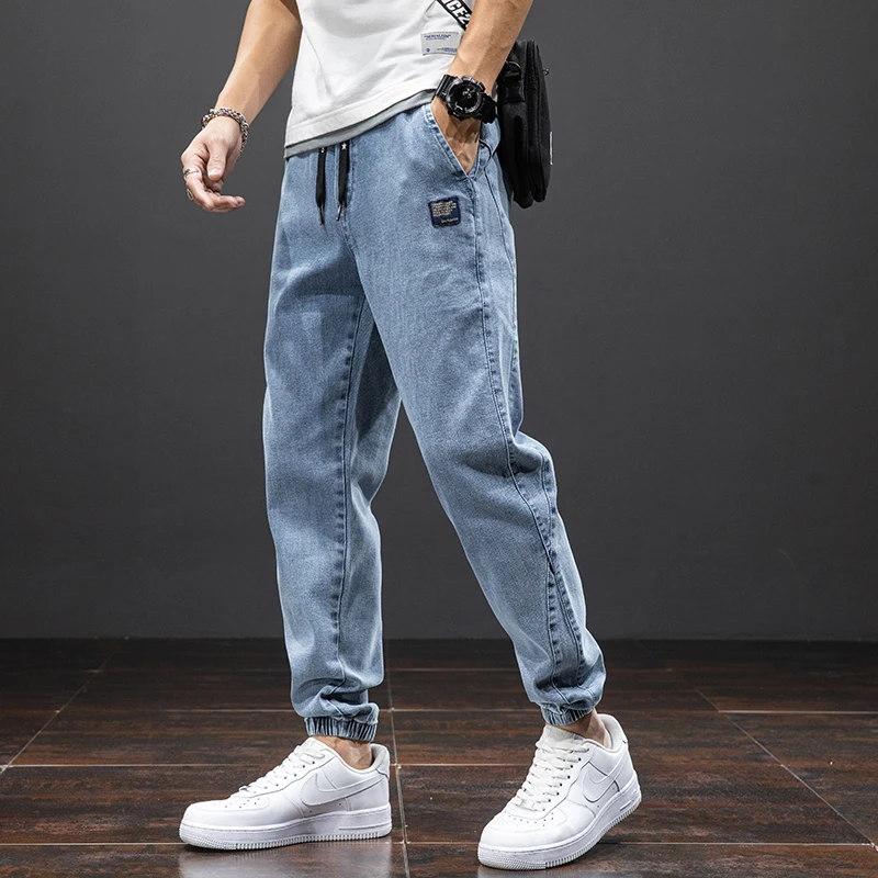 

Summer Slim Drawstring Jeans Japan Harajuku Streetwear Denim Jeans Harlem Casual Joggers Men'S Men'S Seven Pants