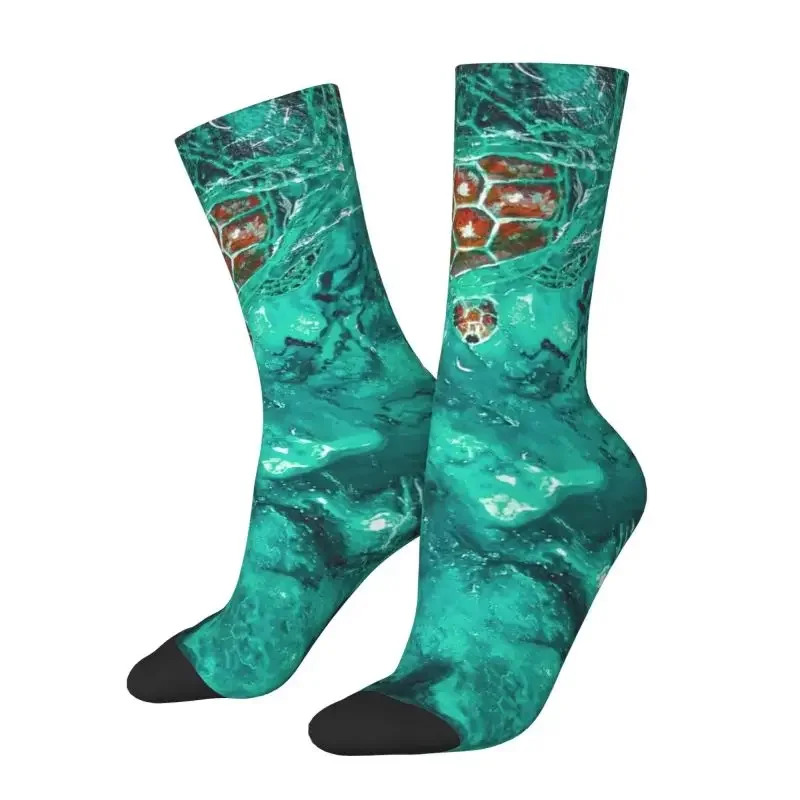 

Mens Ocean Aqua turtle dress socks unisex warm comfortable 3D printed sea animal crew socks
