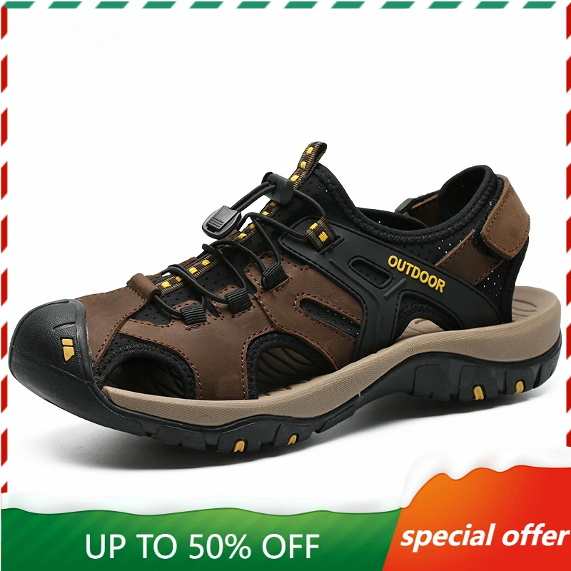 Genuine Leather Men's Sandal Summer Anti-collision Toe Outdoor Walking Treking Casual Shoes Hiking Slippers Beach Wading Shoes
Genuine Leather Men's Sandal Summer Anti-collision Toe Outdoor Walking Treking Casual Shoes Hiking Slippers Beach Wading Shoes
