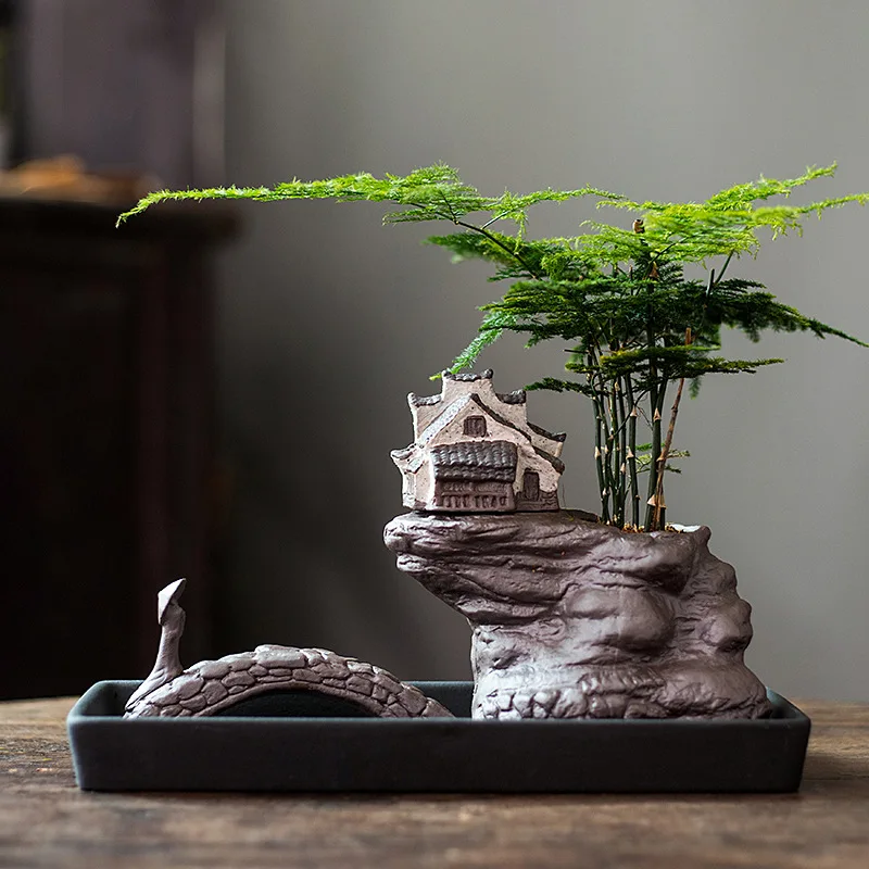 

Бамбуковый горшок вознесенных зеленых растений, цветочный горшок impression Jiangnan Zen, украшения в китайском стиле, креативный домашний керамический цветочный горшок