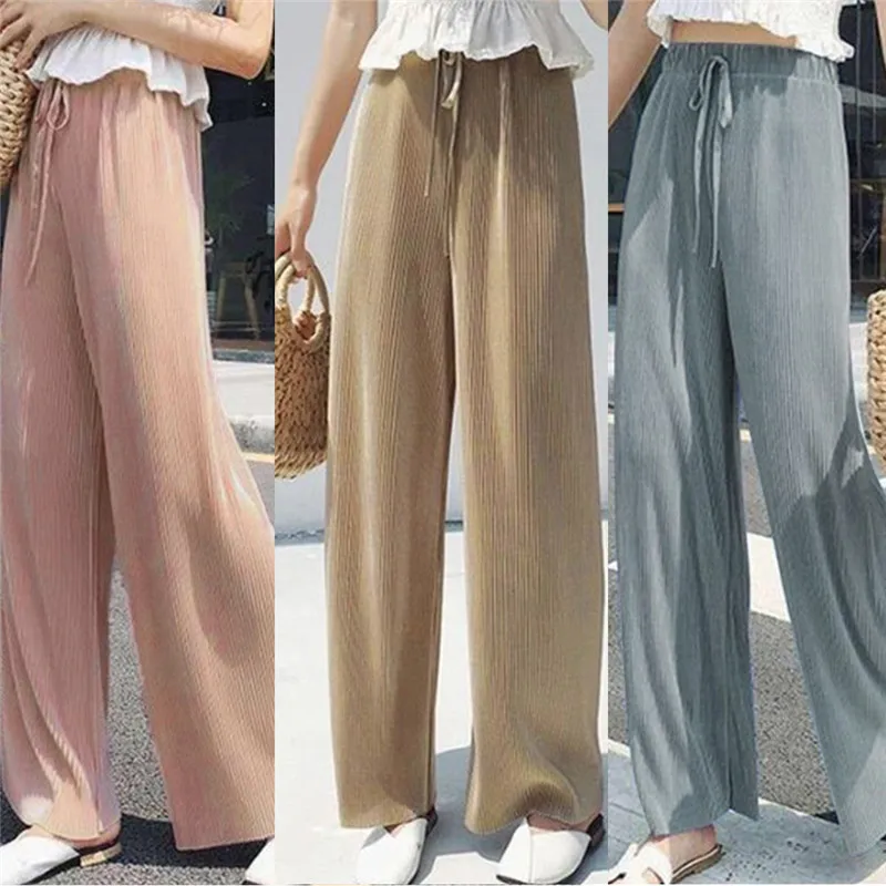 Summer Wide Leg Pants For Women Casual Elastic High Waist 2023 New Fashion Loose Long Pants Pleated Pant Trousers Femme
Summer Wide Leg Pants For Women Casual Elastic High Waist 2023 New Fashion Loose Long Pants Pleated Pant Trousers Femme