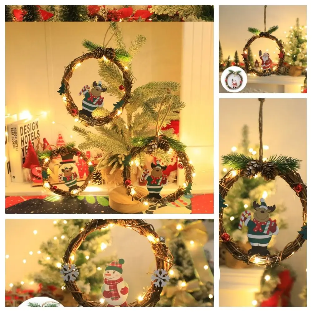 

Simulation Christmas Wreath Elk deer with LED Light Christmas Front Door Pendant Snowman Santa Claus Christmas Garland Home