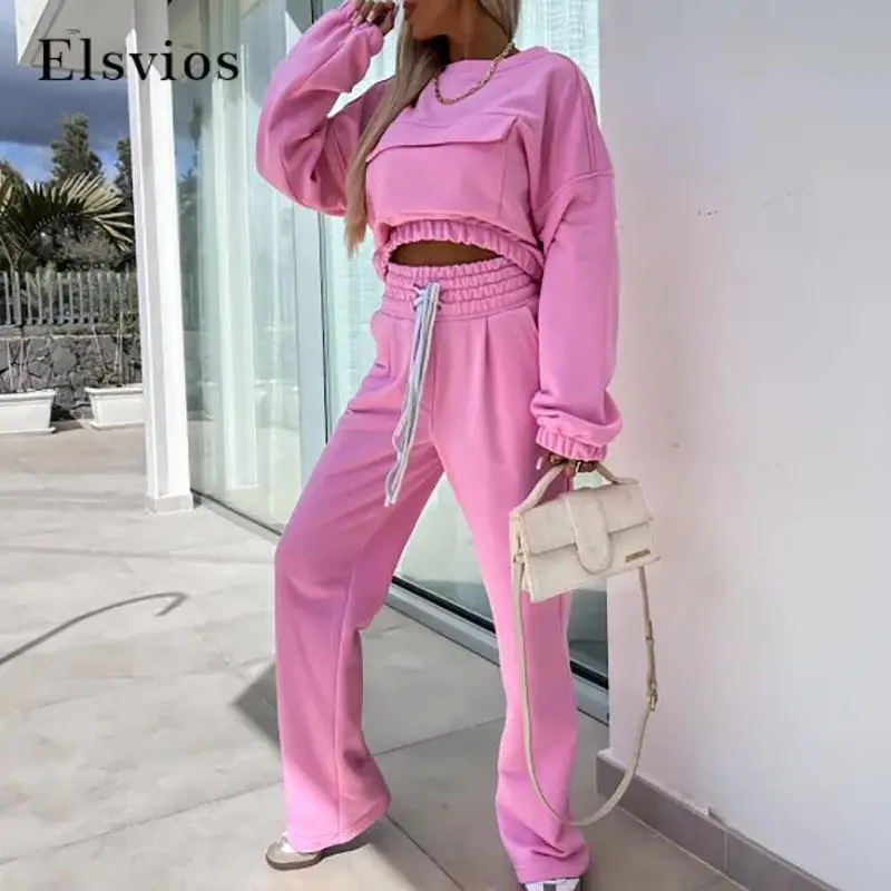 Casual Long-Sleeved Solid Two-Piece Suit Fashion Elastic Loose Sports Suit Elegant O-Neck Sweatshirt And Lace-Up Trousers Suit
Casual Long-Sleeved Solid Two-Piece Suit Fashion Elastic Loose Sports Suit Elegant O-Neck Sweatshirt And Lace-Up Trousers Suit
