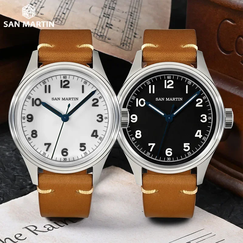 

San Martin SN0108-G 38.5mm Vintage Pilot Military Style Simple Men NH35 Movement Automatic Mechanical Wristwatch Sapphire 10Bar