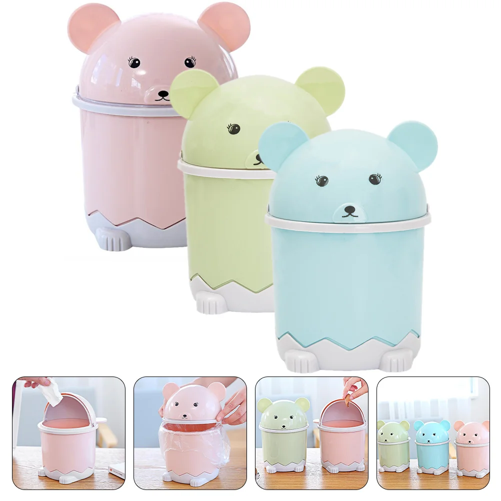 

3 Pcs Garbage Can Lovely Trash Small with Lid Bin Penholder Mini Cans Abs Desktop Office Plastic Bins