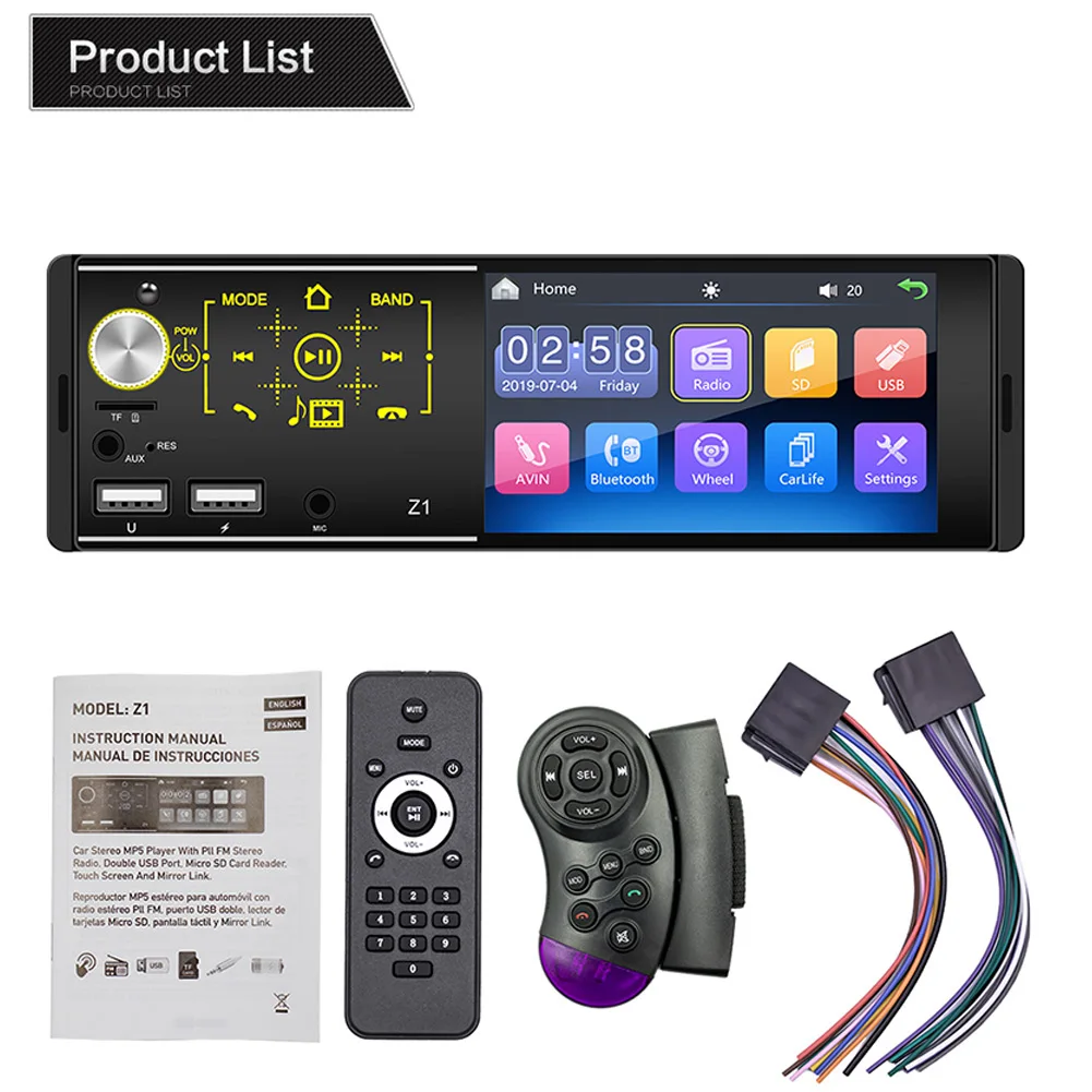 4.1Inch 1 DIN Car Radio MP5 Player Bluetooth Touch Screen Stereo Radio Head Unit Audio USB Charging Reversing Image BT Call
4.1Inch 1 DIN Car Radio MP5 Player Bluetooth Touch Screen Stereo Radio Head Unit Audio USB Charging Reversing Image BT Call